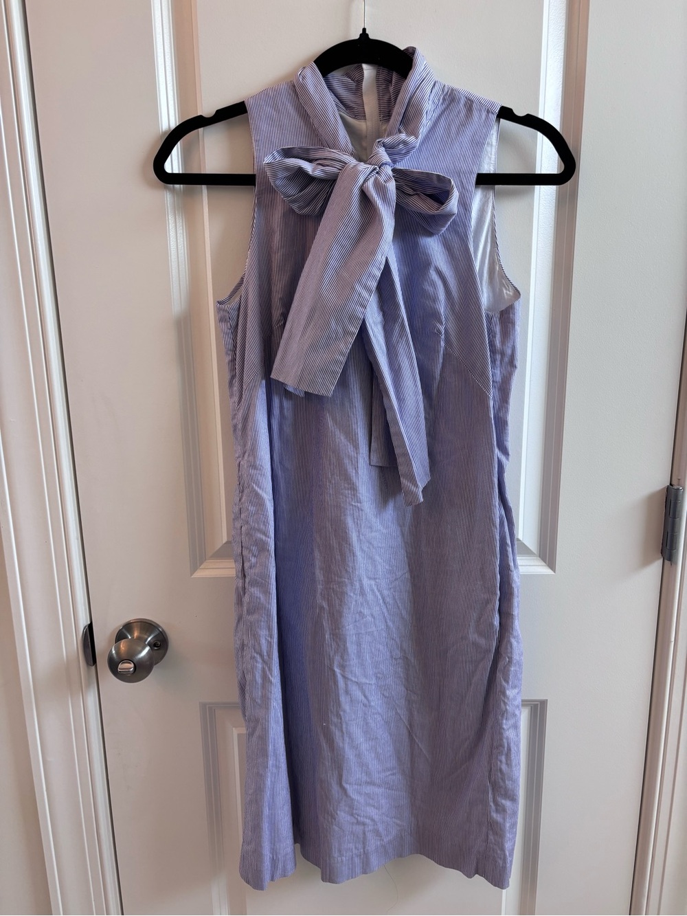 Banana Republic Purple Striped Tie-Neck Shift Dress
